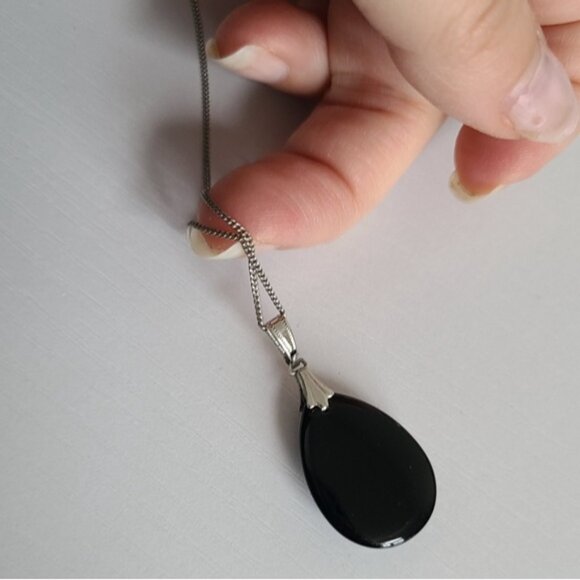 Sterling Silver Terahertz Wave Chunky Gemstone Tear Drop Pendant Chain Necklace - Picture 9 of 12